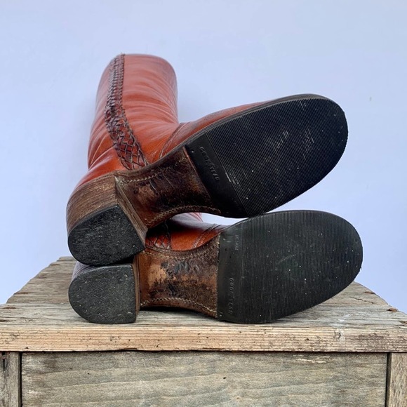 SOLD FRYE Vintage Black Label Braided Sabrina Campus Brown Western Boots 7 - Picture 8 of 8